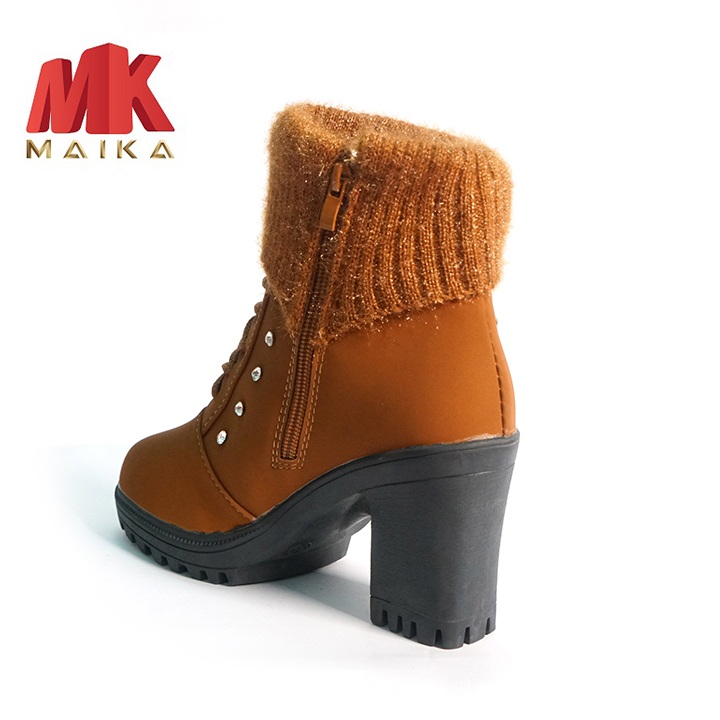 Giày boot nữ đế vuông S106 (Nâu) MKSTORE