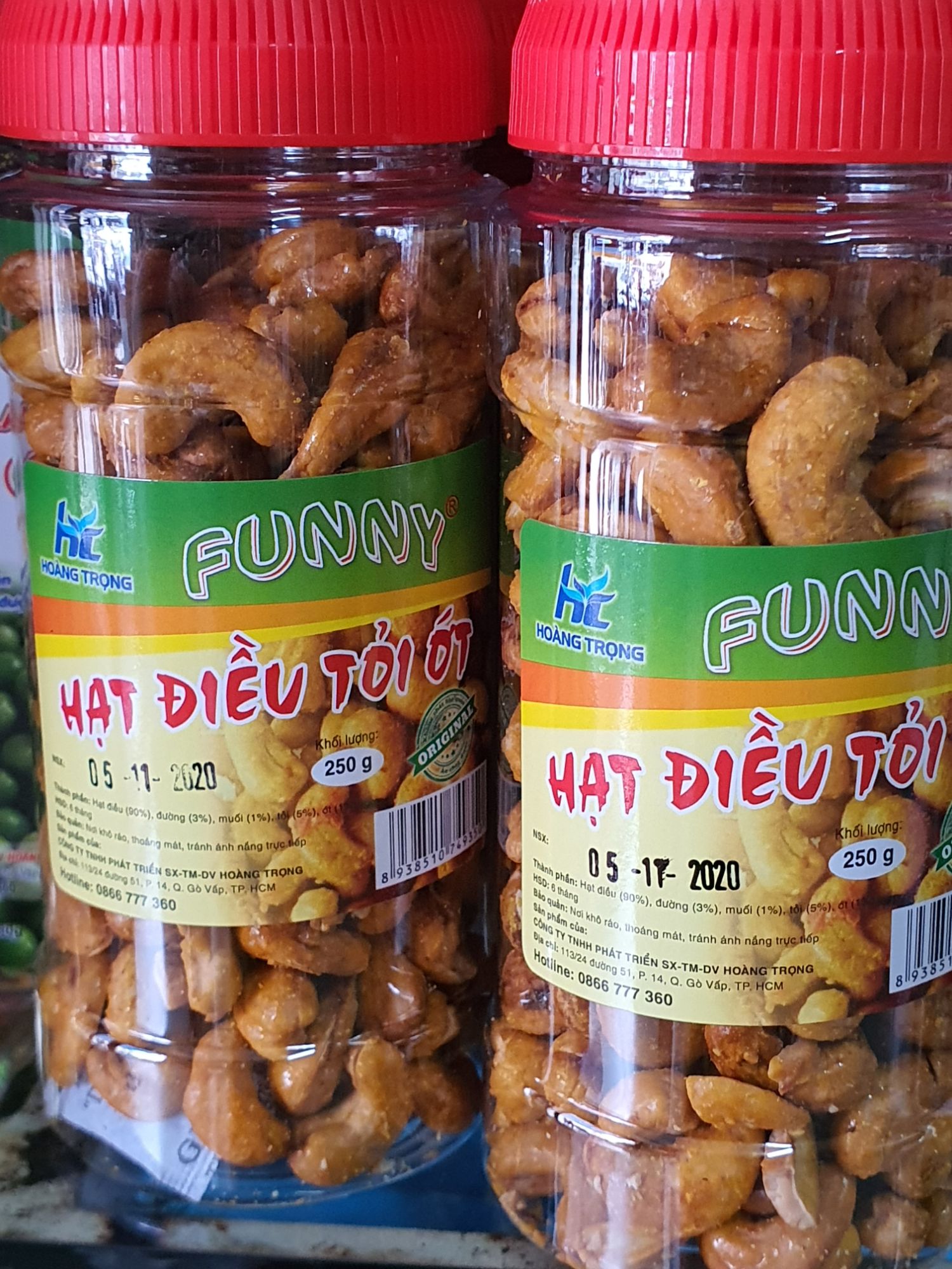 Hạt điều rang tỏi ớt FUNNY hủ 500gr