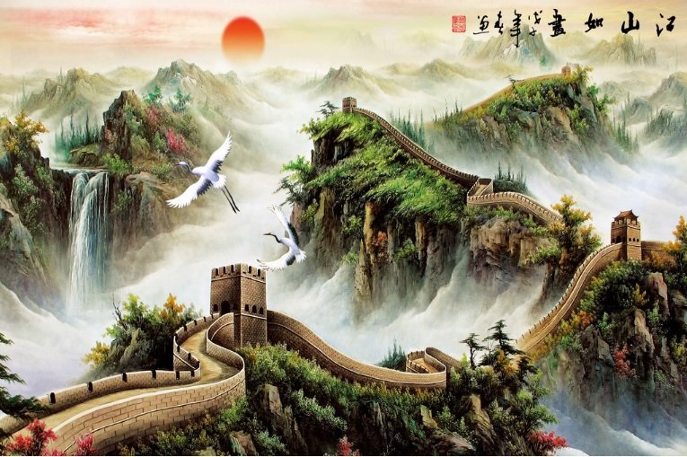 Tranh dán tường 3D phong thủy Vạn lý trường thành LunaTM-0013