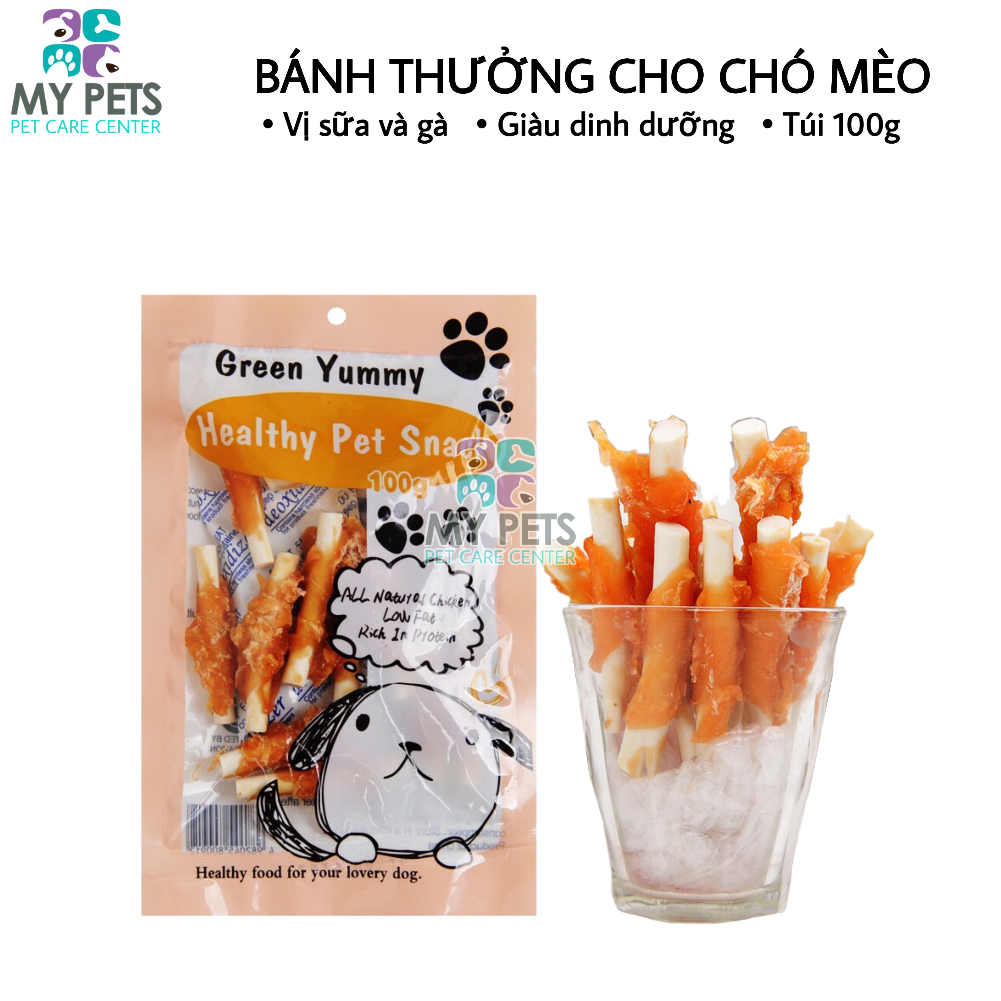 Bánh thưởng dành cho chó mèo xương canxi và gà cuộn - Snack dành cho chó mèo