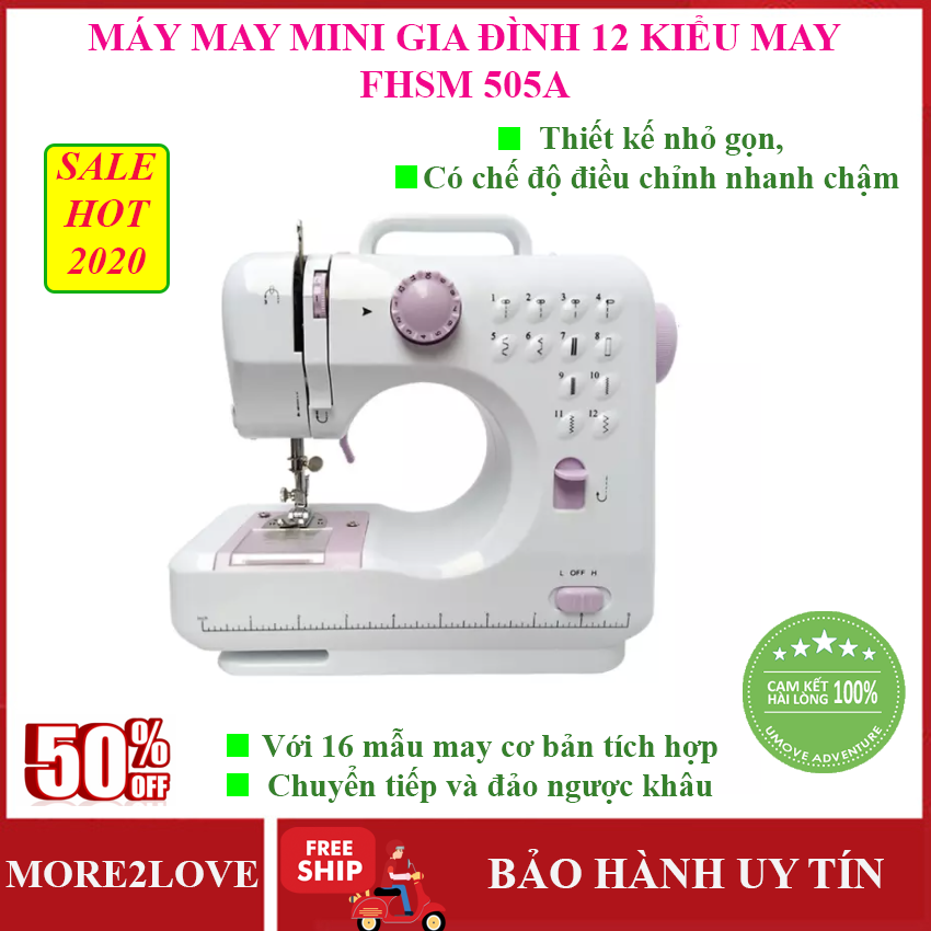 Máy Khâu Mini Có Vắt Sổ- 12 kiểu may FHSM 505A, Máy may mini tại nhà, Máy may mini cao cấp nhập khâủ - Thiết Kế Gọn Nhẹ So Với máy truyền thống, dễ thao tác và sử dụng, dễ di chuyển - Bảo hành 12 tháng - More2love