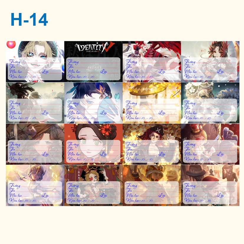 Nhãn vở anime Identity V (1 set 16 cái nhãn vở)