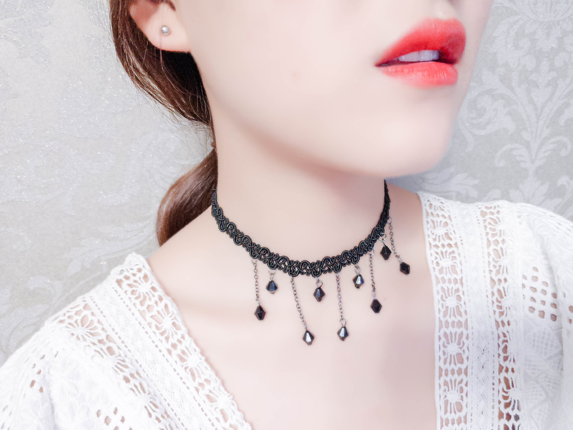[HCM]Vòng cổ ren đen gắn hạt