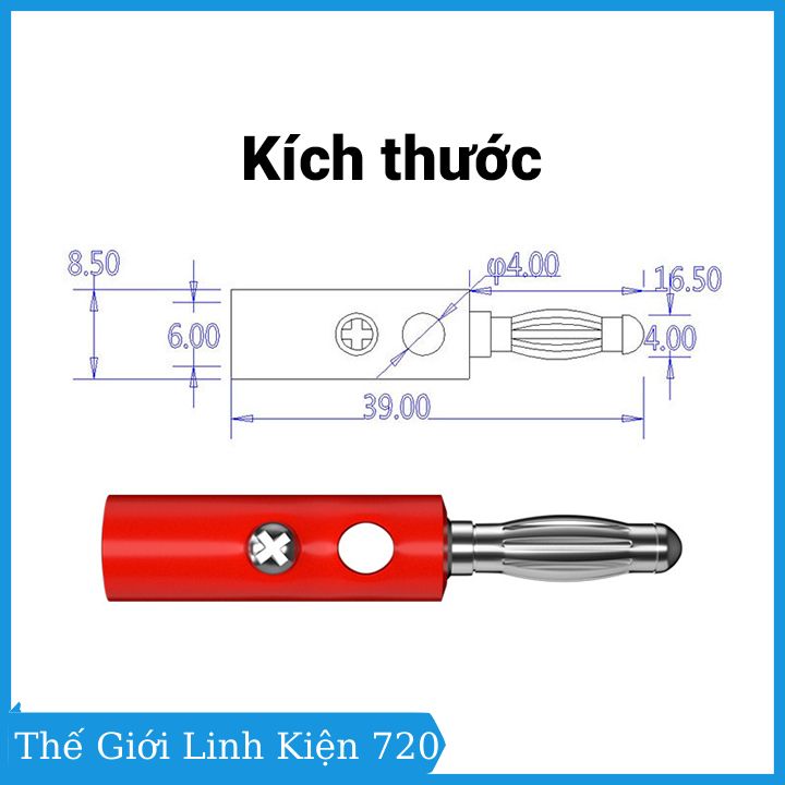 Jack bắp chuối 910MR 4mm đực bộ 10 giắc (5 đỏ 5 đen)
