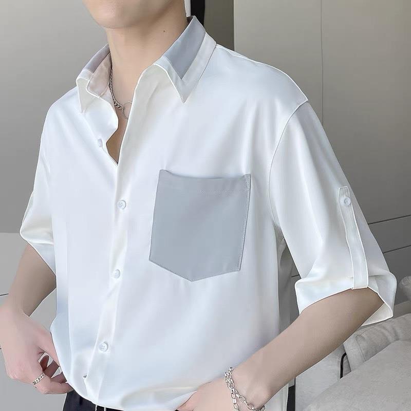 Áo Sơ Mi Nam Tay Lỡ Viền Xám Cổ Phối Túi Mẫu Mới Mã Jh456 Phong Cách Trẻ Trung Chất Vải Kate Lụa Siêu Mát Mẫu Mới Cực Hot 2023