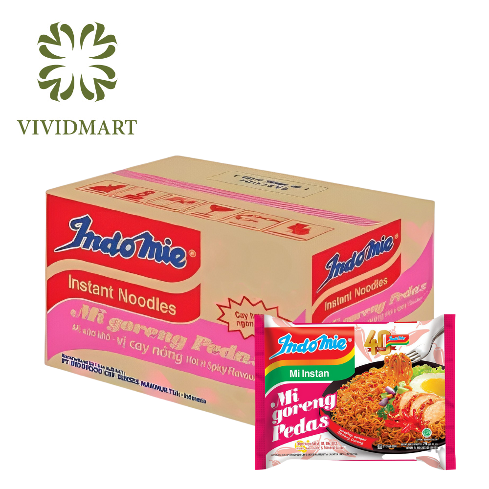 [1 box of 40 Packages/ 1 flavor ] - INDOFOOD - Indomie Mi Goreng Instant Stir Fry Noodles, Halal Certified, Original Flavor, Spicy Beef Ribs, Hot & Spicy / Pedas Flavor, Spicy Beef Flavor Rendang (79g - 91g) - Indonesian Instant Noodles