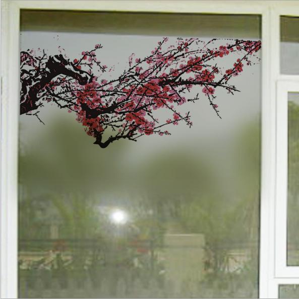 [HCM]Decal Trang Kính Cao Cấp - Cành đào đỏ ( 60x58 )-DK7055