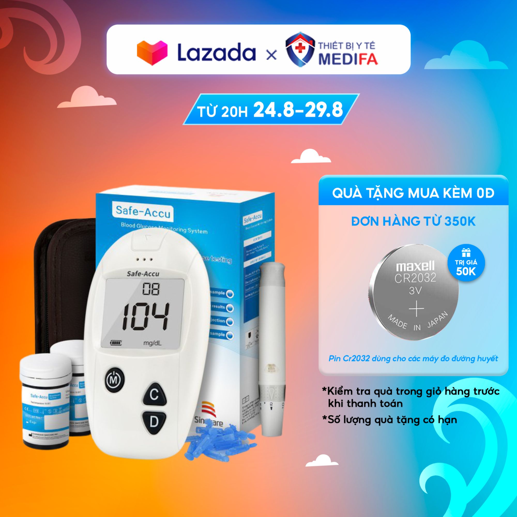 [TRỌN BỘ] Máy Đo Đường Huyết SINOCARE Safe Accu - Tặng Kèm Bút Chích Máu Và 25 Que Thử, 25 Kim, Bảo Hành Trọn Đời