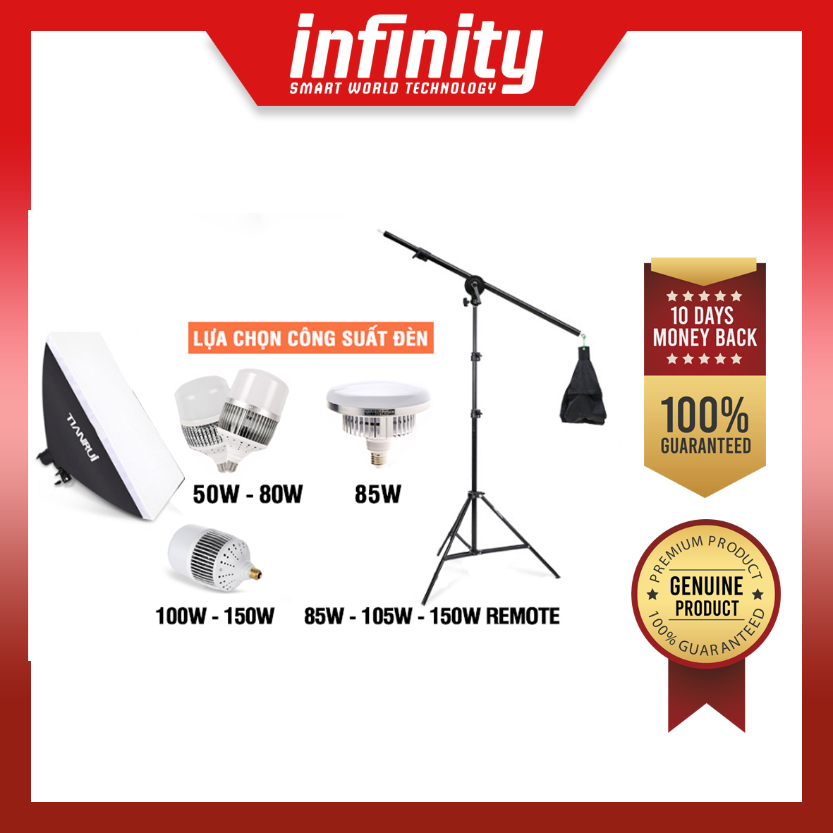Chân & tay boom studio kèm Softbox,đèn Led tùy chọn