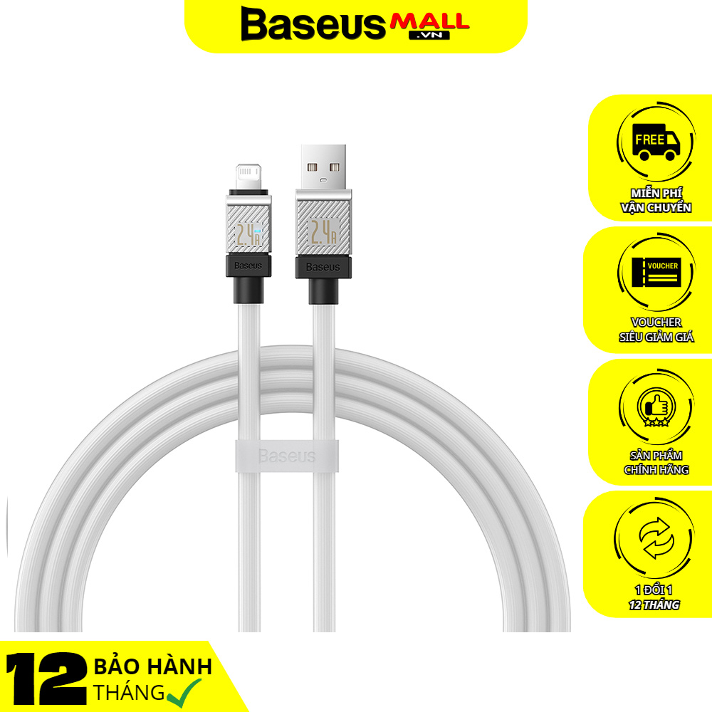 Cáp Sạc Baseus CoolPlay 2.4A USB to Ln | Đầu Hợp Kim Kẽm, Dây TPE Dày 6mm Cao Cấp