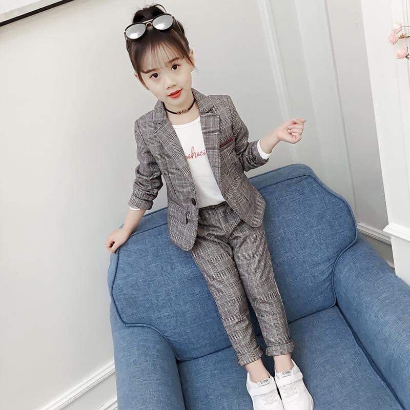 Bộ đồ vest cotton lạnh xinh xinh cho bé gái thích phong cách Hàn quốc