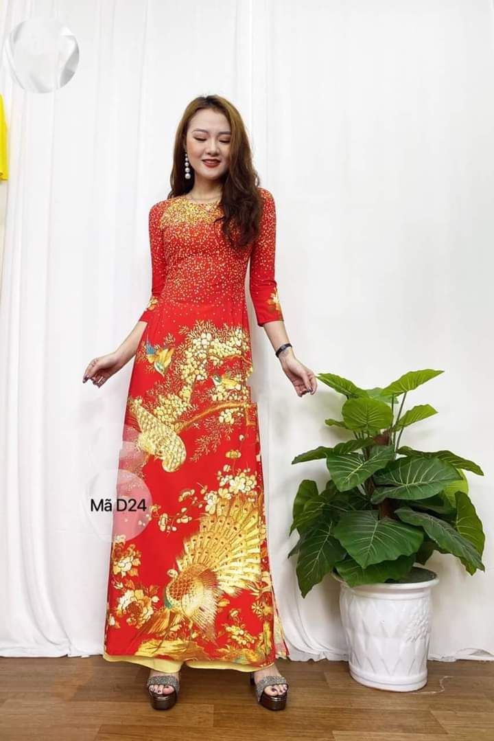 Áo dài may sẵn in 3D kèm quần lụa