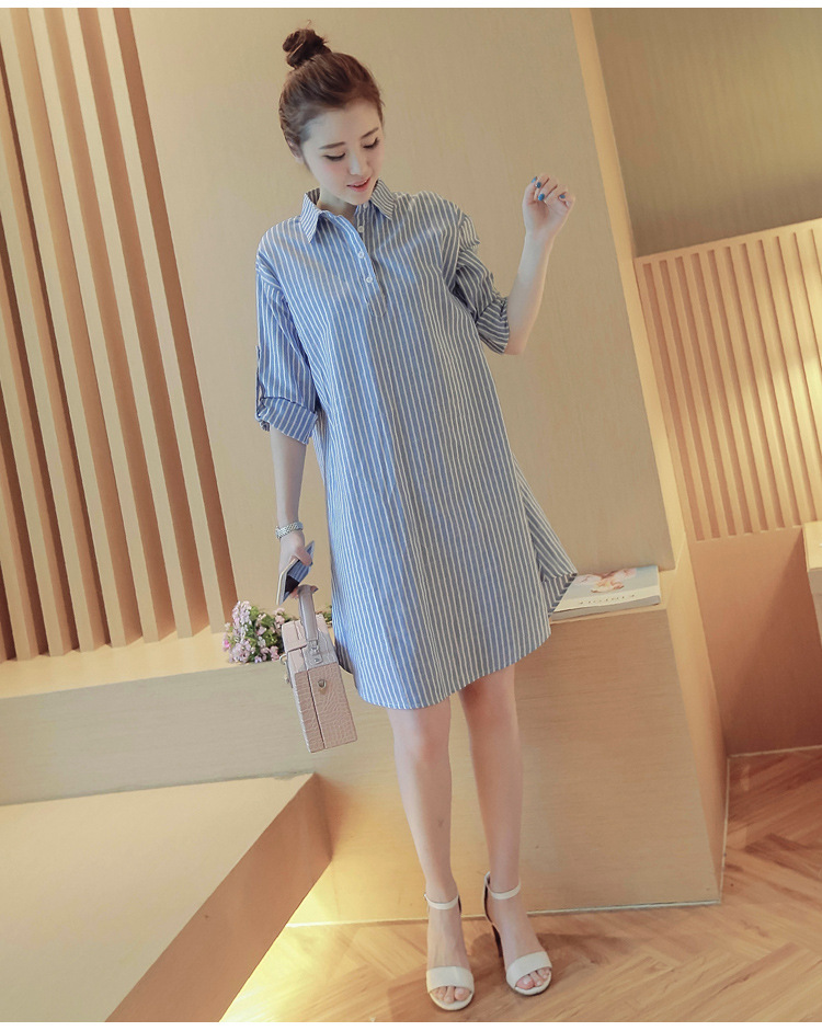 Đầm bầu suông cổ sơ mi kẻ sọc 148