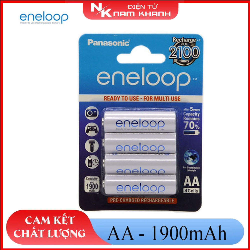 [Combo 4 viên] Pin tiểu sạc lại AA Eneloop 1900mAh (Pin trắng)