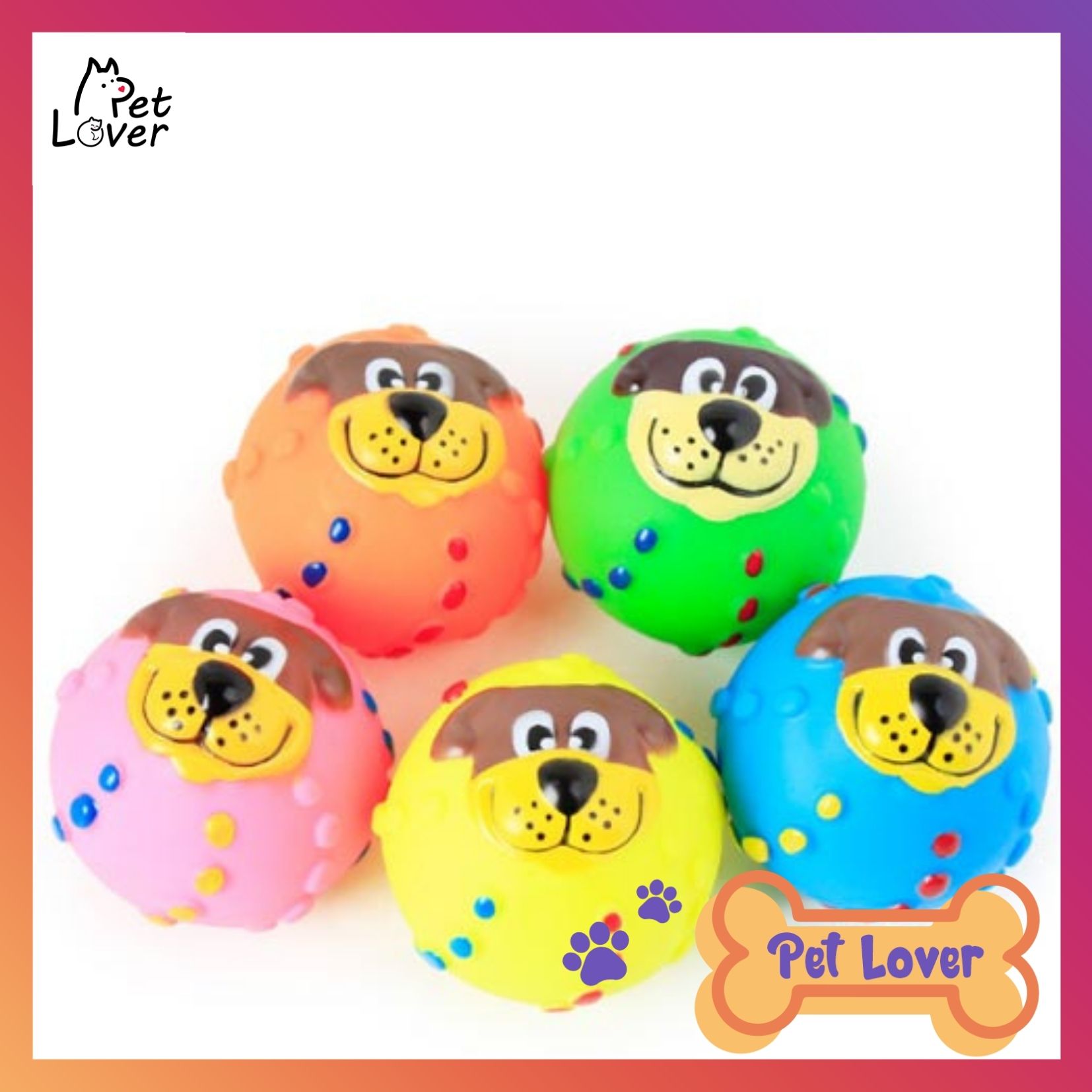 Bóng đồ chơi cho chó mèo mặt chó nhiều màu – mã dccm22 - petlover