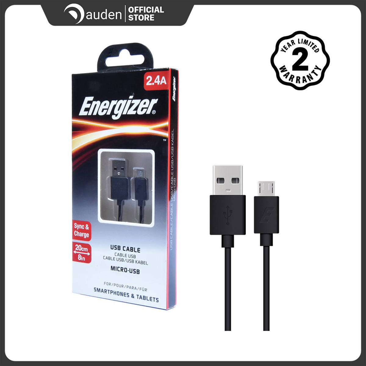Cáp Energizer Micro USB 20cm (Đen)
