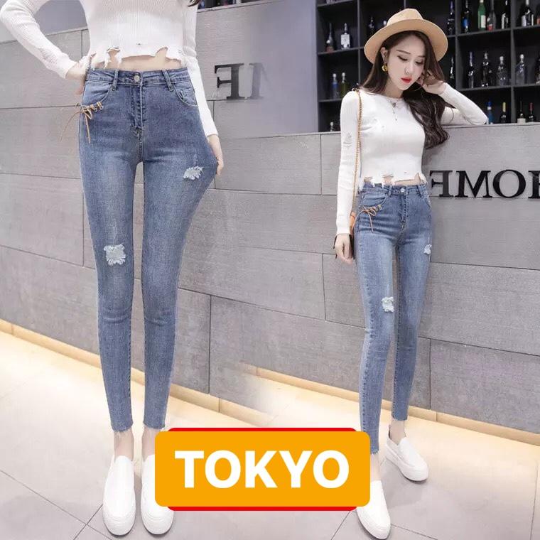 QUẦN JEAN NỮ CHẤT BÒ XANH RÁCH ĐÙI LƯNG CAO NÂNG MÔNG HIROSHIMA TOKY-86 CAO CẤP - TOKYO FASHION