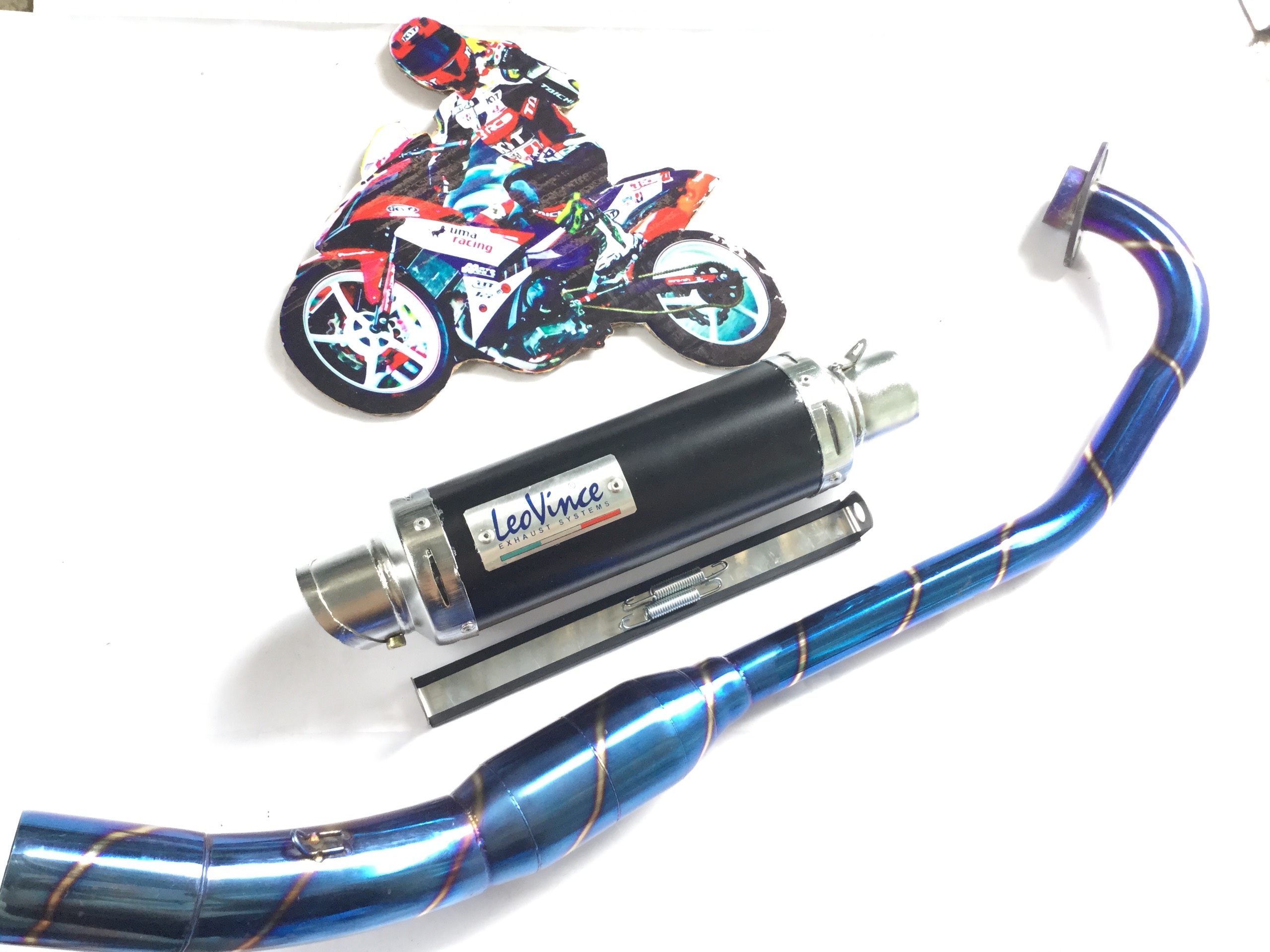Pô Leovince Đen - Cổ  Bầu Titan 304 Lắp Exciter 135 ,,,,,,,,,,
