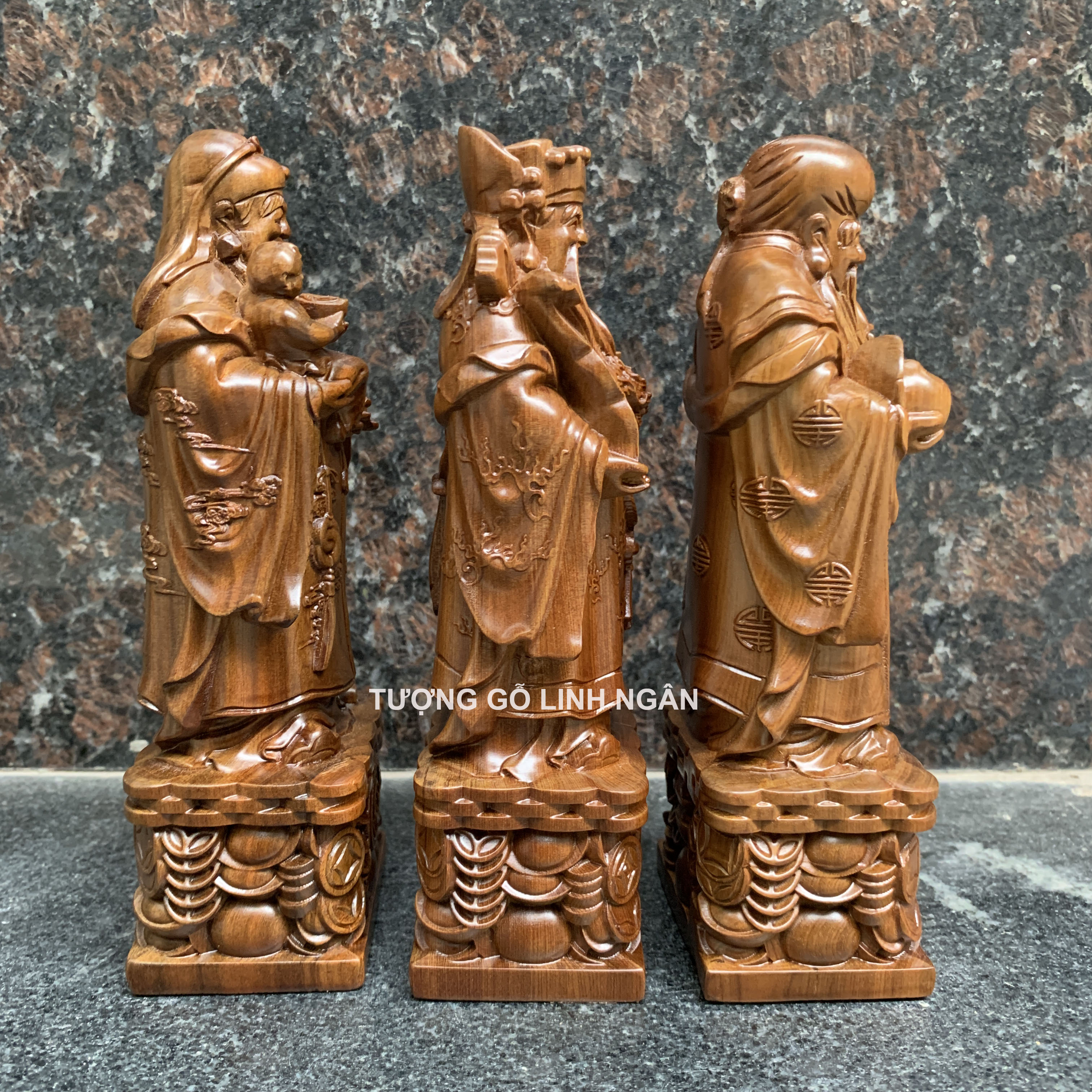 Tượng tam đa phúc lộc thọ gỗ bách xanh (cao 20 ngang 7 sâu 5 cm)