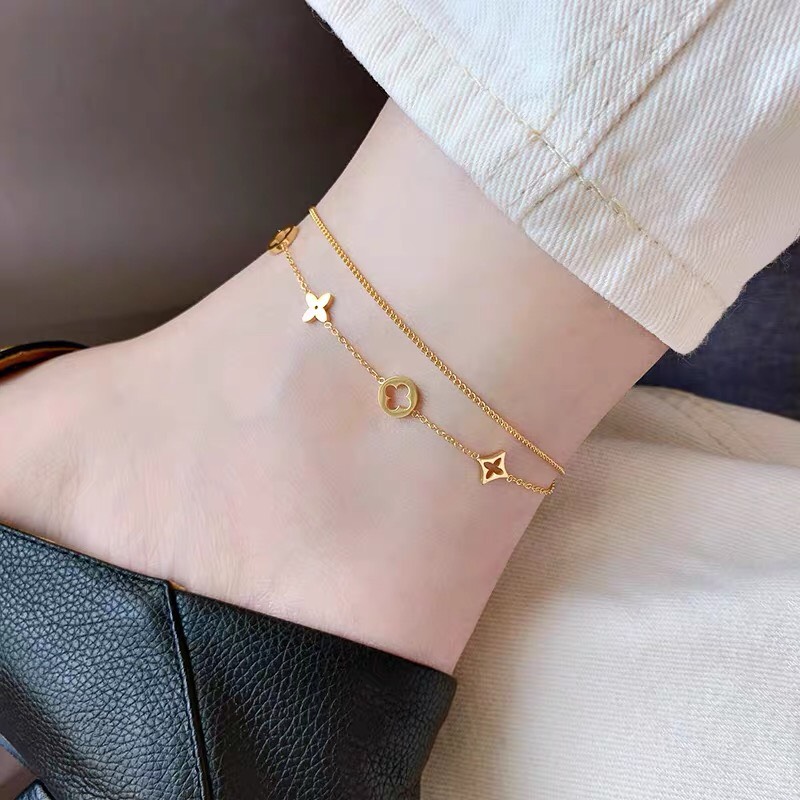 [HCM]Lắc chân titan cỏ 4 lá 2 tầng siêu xinh