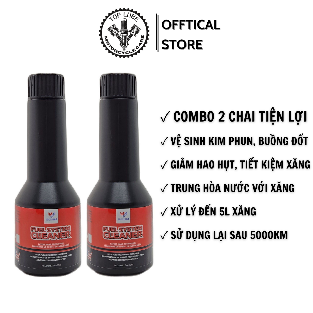 Combo 2 chai phụ gia xăng vệ sinh kim phun buồng đốt maxlube usa 60ml tiết kiệm xăng, tẩy muội carbon