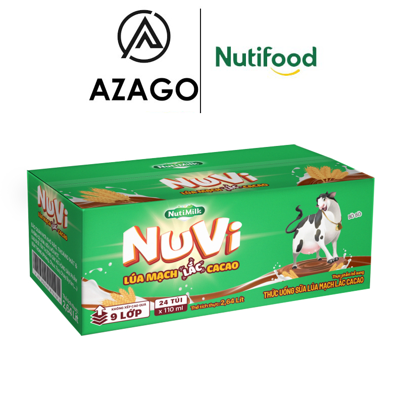 Thùng 24 túi NuVi Sữa Lúa mạch Lắc Cacao túi NuVi Power 110 ml