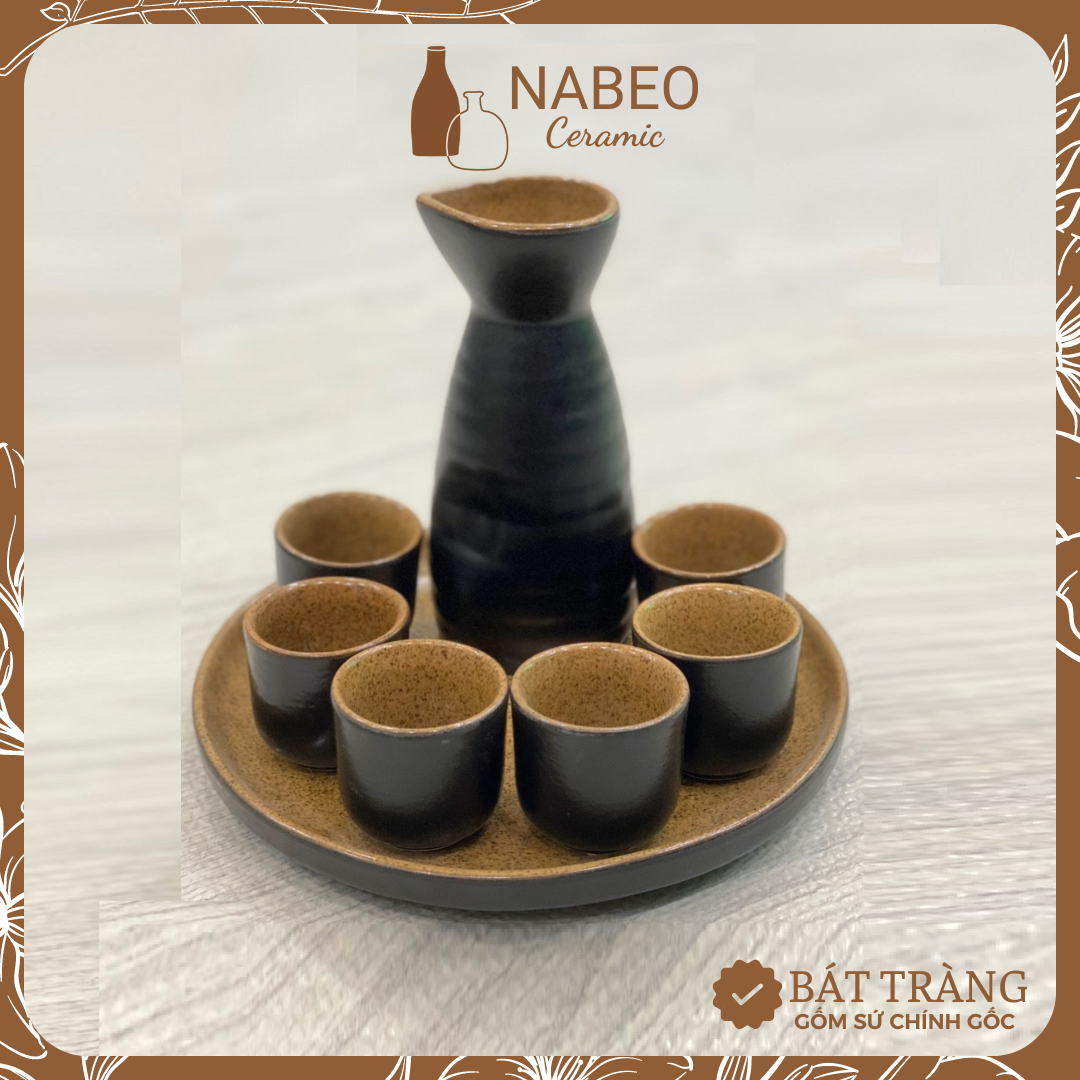 Bộ Bình Rượu Sake Phong Cách Nhật Bản Men Gốm Bát Tràng