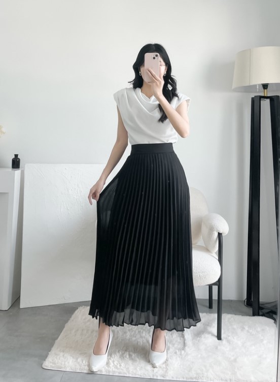 VELLE DESIGN Chân váy Elisa chất voan kính dập li.