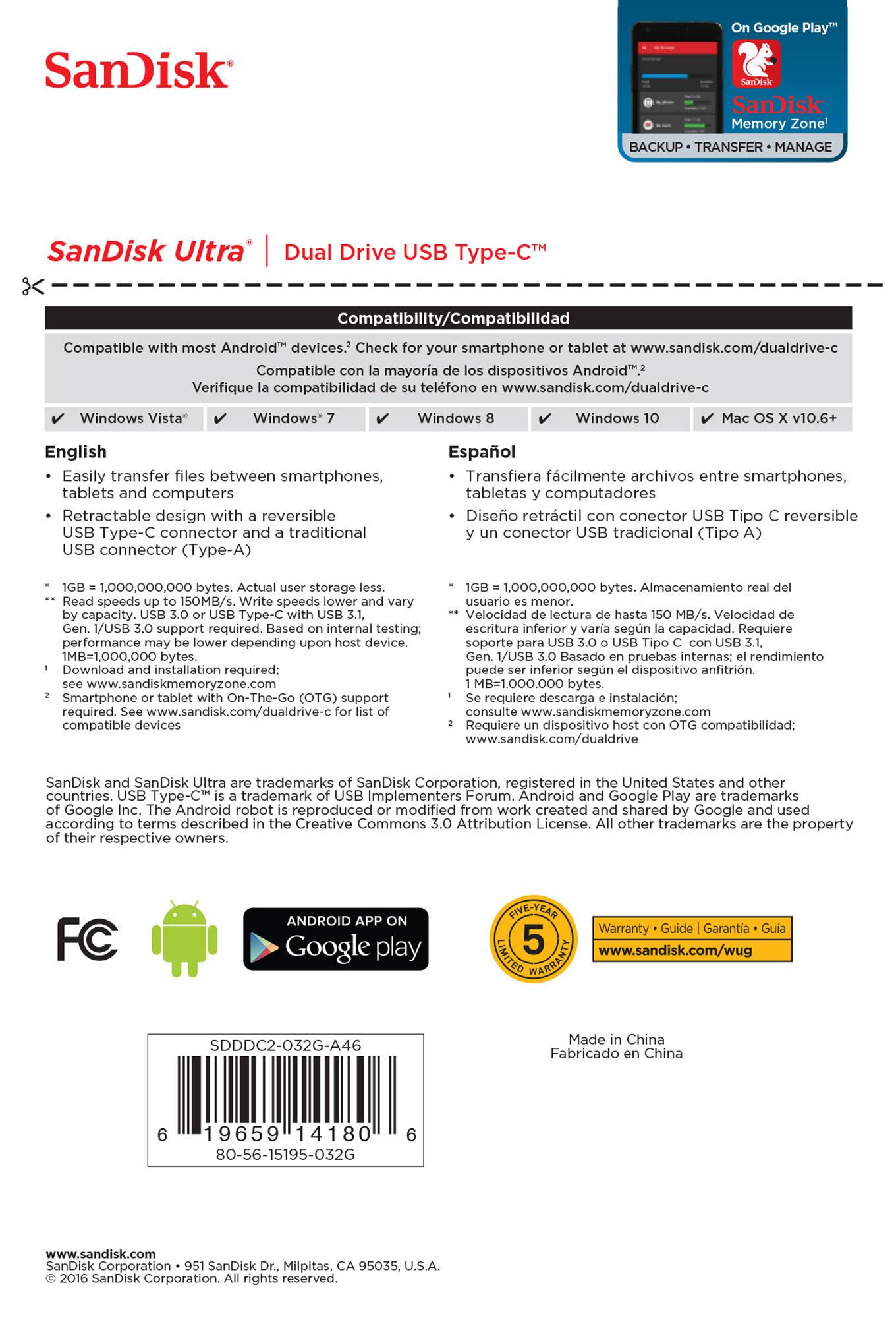 USB OTG SanDisk Ultra Dual Type-C 3.1 256GB 150MB/s (SDDDC2-256G-A46)