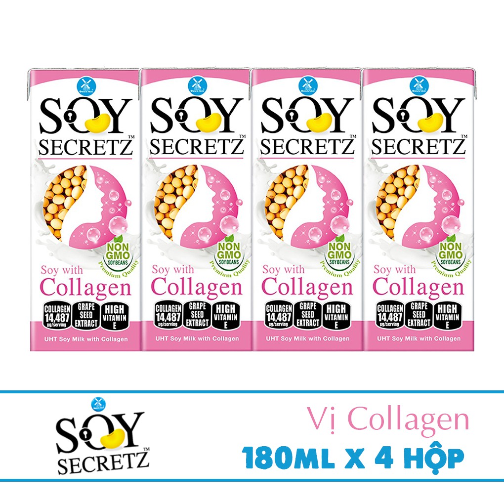 Tết 2022Lốc 4 hộp Sữa Đậu Nành Với Collagen Soy Secretz 180ml