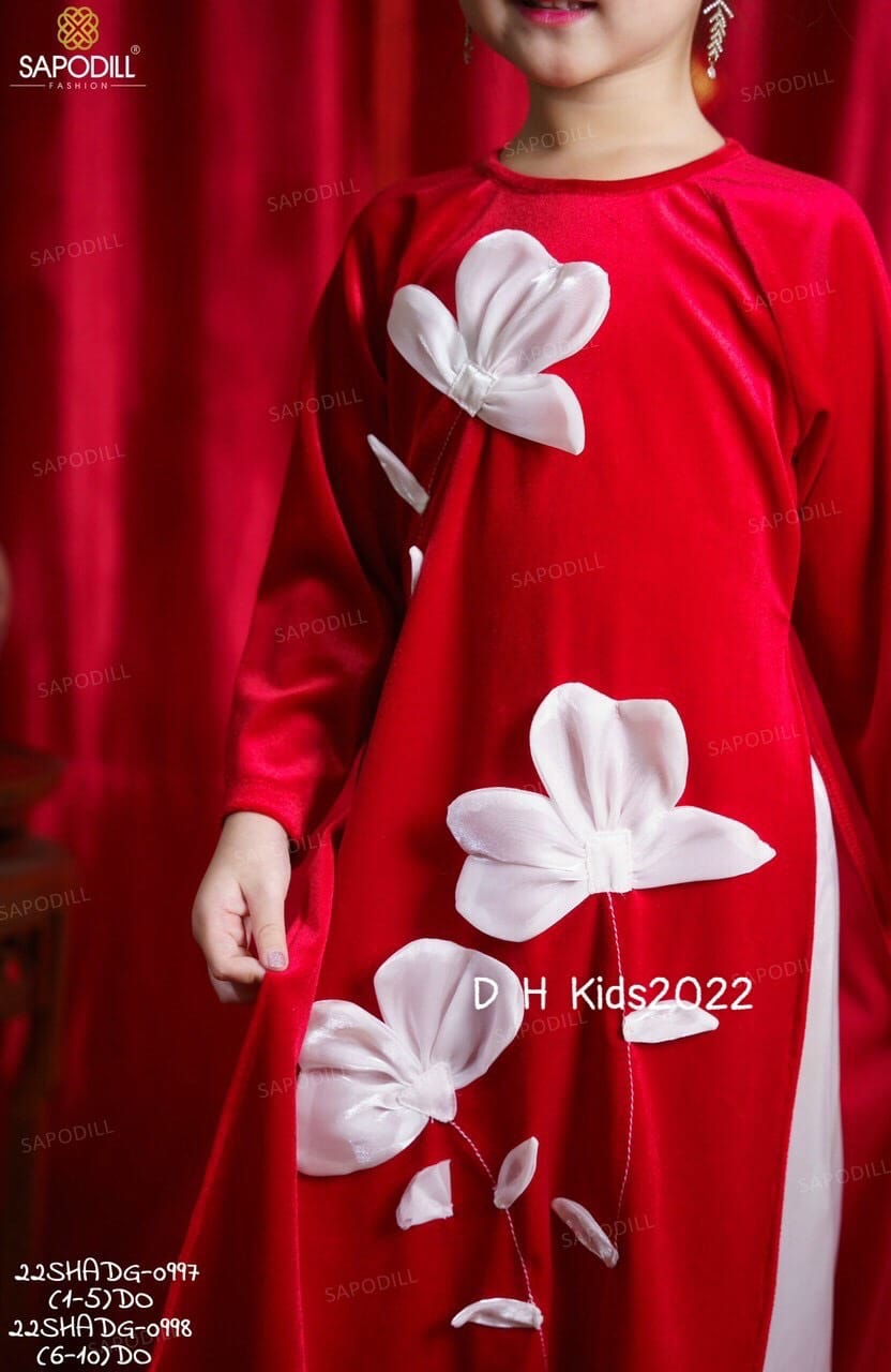 Áo dài nhung cho bé gái 10-25kg