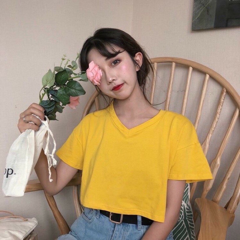 [HCM]{ RẺ SIÊU RẺ } áo croptop trơn cổ tim