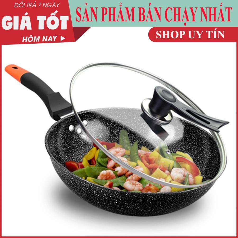 Chảo đá chống dính Hàn Quốc - Chảo vân chống dính- Chảo đá chống dính 32cm Có kèm nắp kính - Chảo rán, chiên - Chảo chống dính, chảo sâu lòng - Hỗ trợ đổi trả 7 ngày