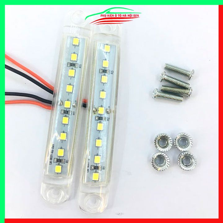Bộ 2 đèn led 9 mắt 10cm 12v - 24v không thấm nước, lắp sườn xe tải siêu sáng