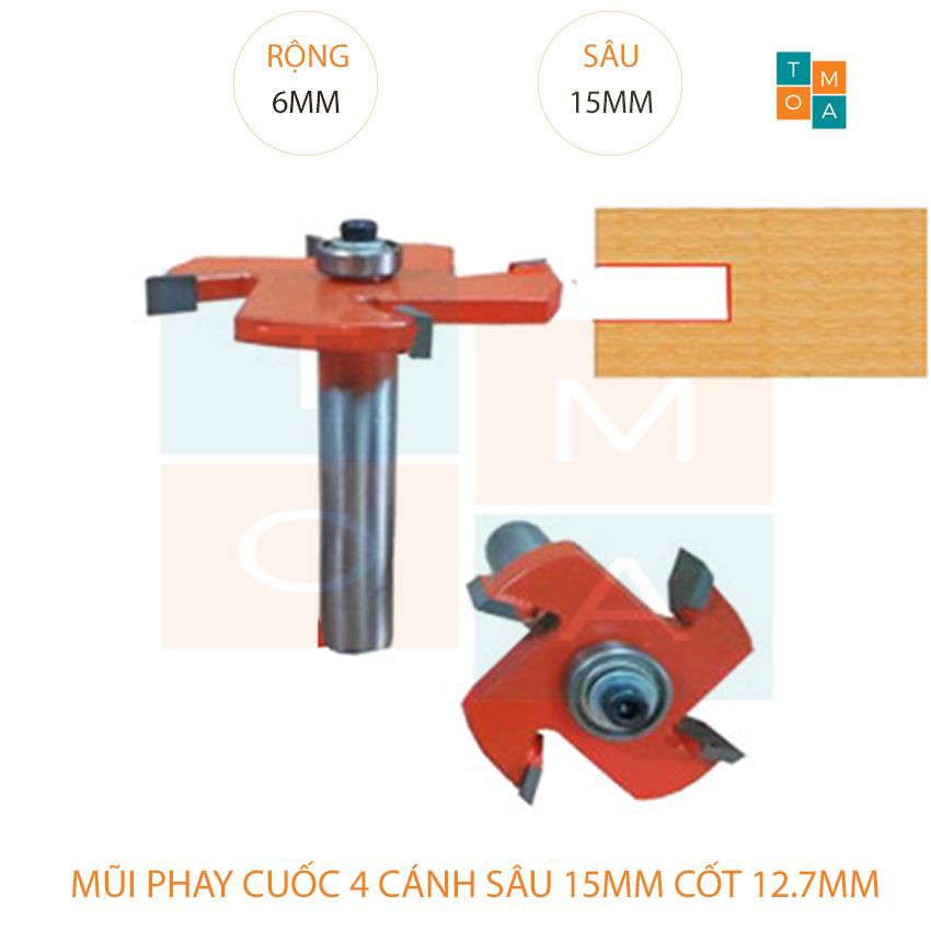 Mũi cuốc gỗ 4 cánh sâu 15mm - các kích thước từ 3mm - 15mm