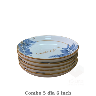 Combo 5 đĩa gốm sứ 15cm, 5 đĩa gốm sứ hoa 6 inch