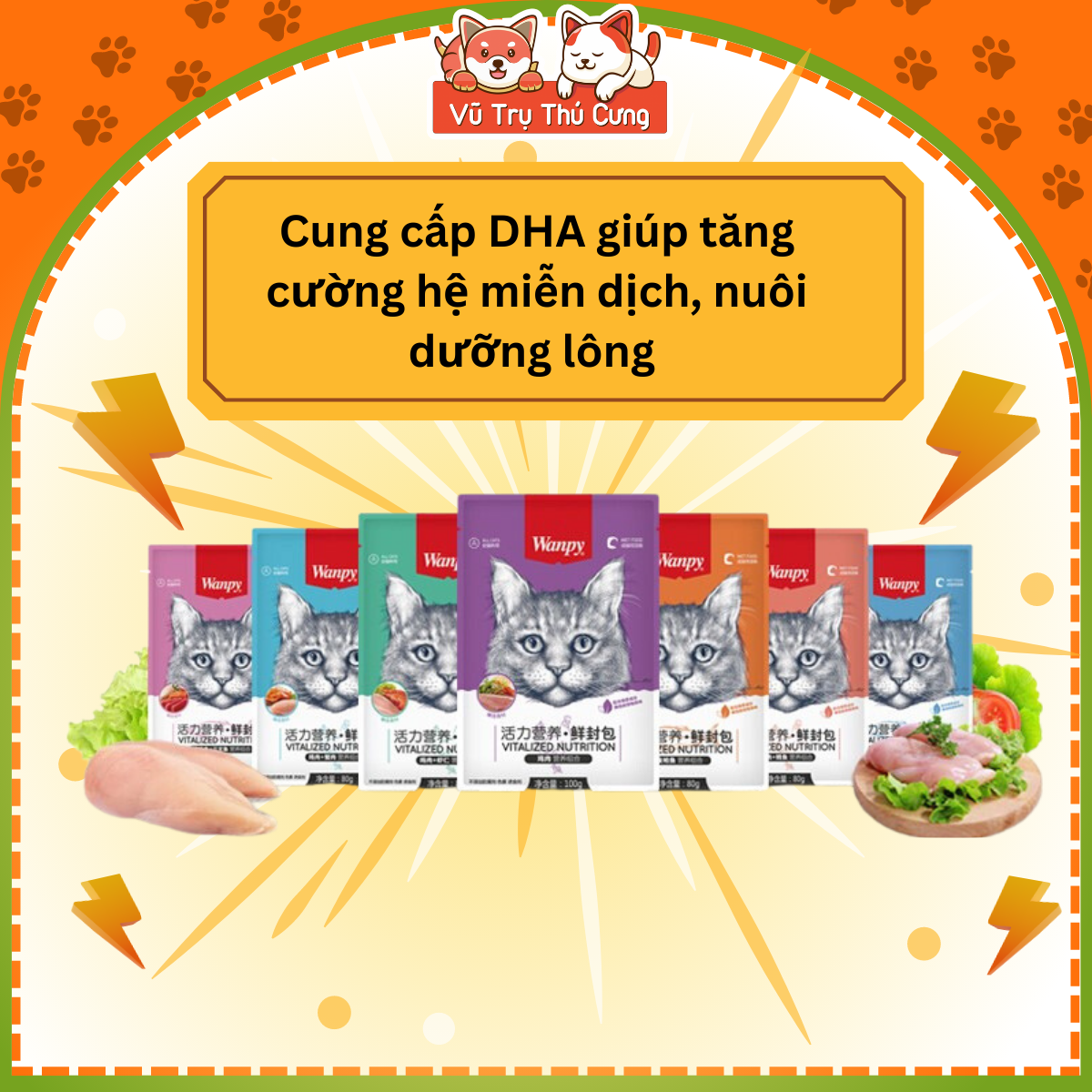 Combo 10 gói Pate Wanpy cho Mèo 80g, cung cấp nhiều dinh dưỡng từ thịt gà, cá ngừ