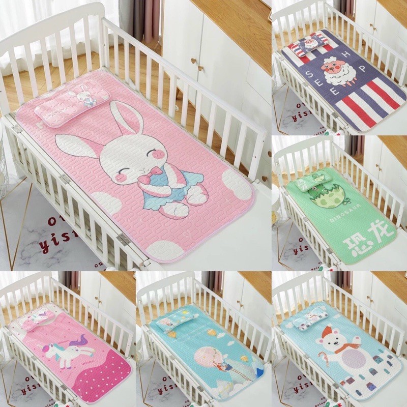 Chiếu lụa điều hòa hoạ tiết 3D cao cấp kèm gối cho bé