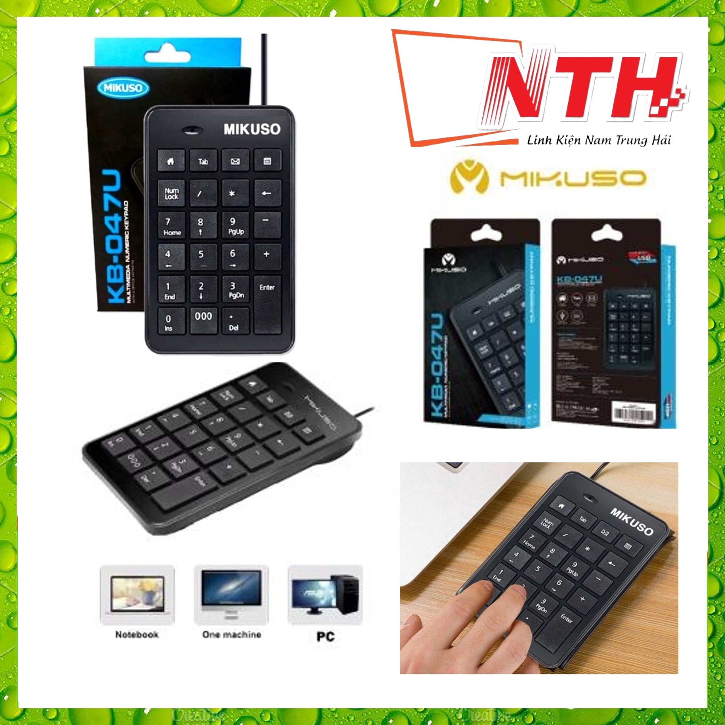 Bàn phím số mikuso 047u kết nối có dây dùng cho máy tính, laptop