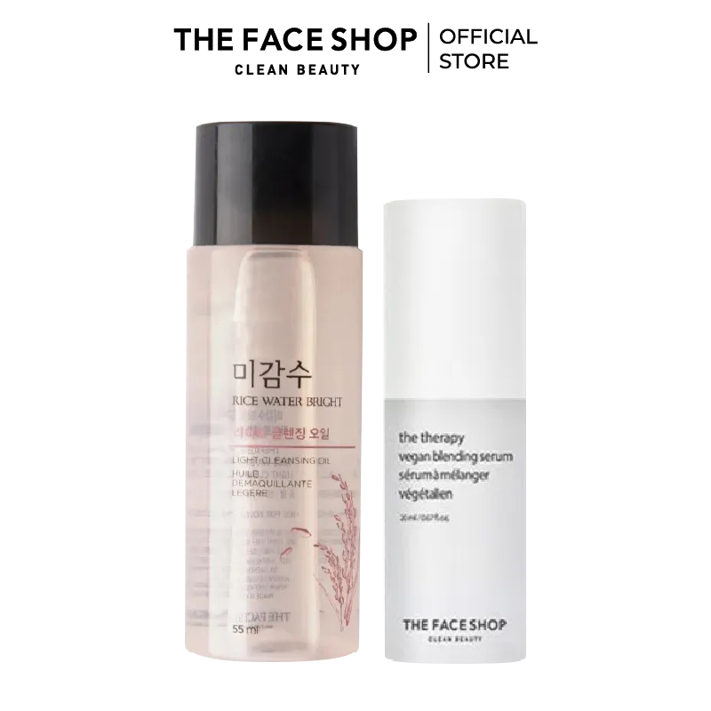 (Quà tặng) Dầu Tẩy Trang THE FACE SHOP Làm Sạch Da Rice 55ml + tinh chất thuần chay 20ml
