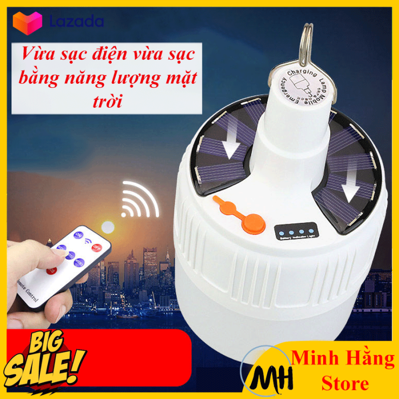 Bóng Đèn Led Tích Điện Năng Lượng Mặt Trời 100w - Có Điều Khiển - 5 Chế Độ Sáng