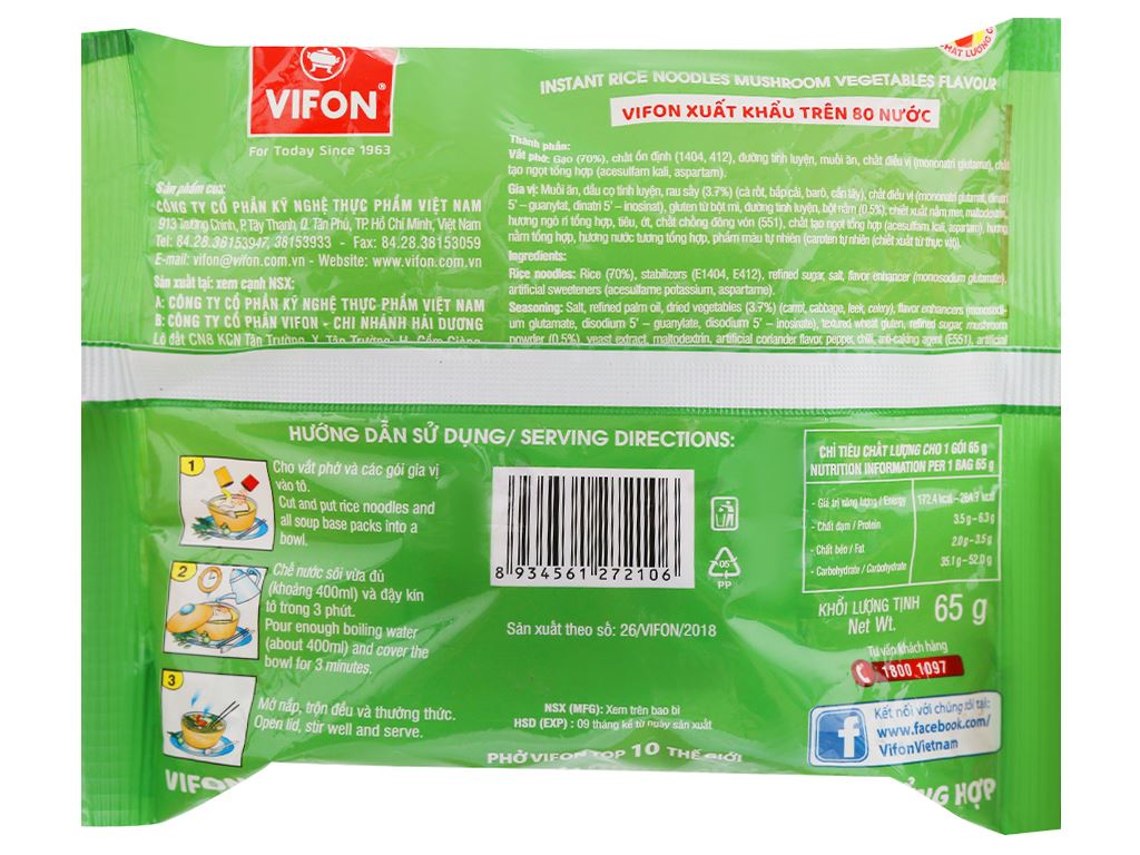 CB 15 GÓI PHỞ VIFON CHAY RAU NẤM 65GR- 10488