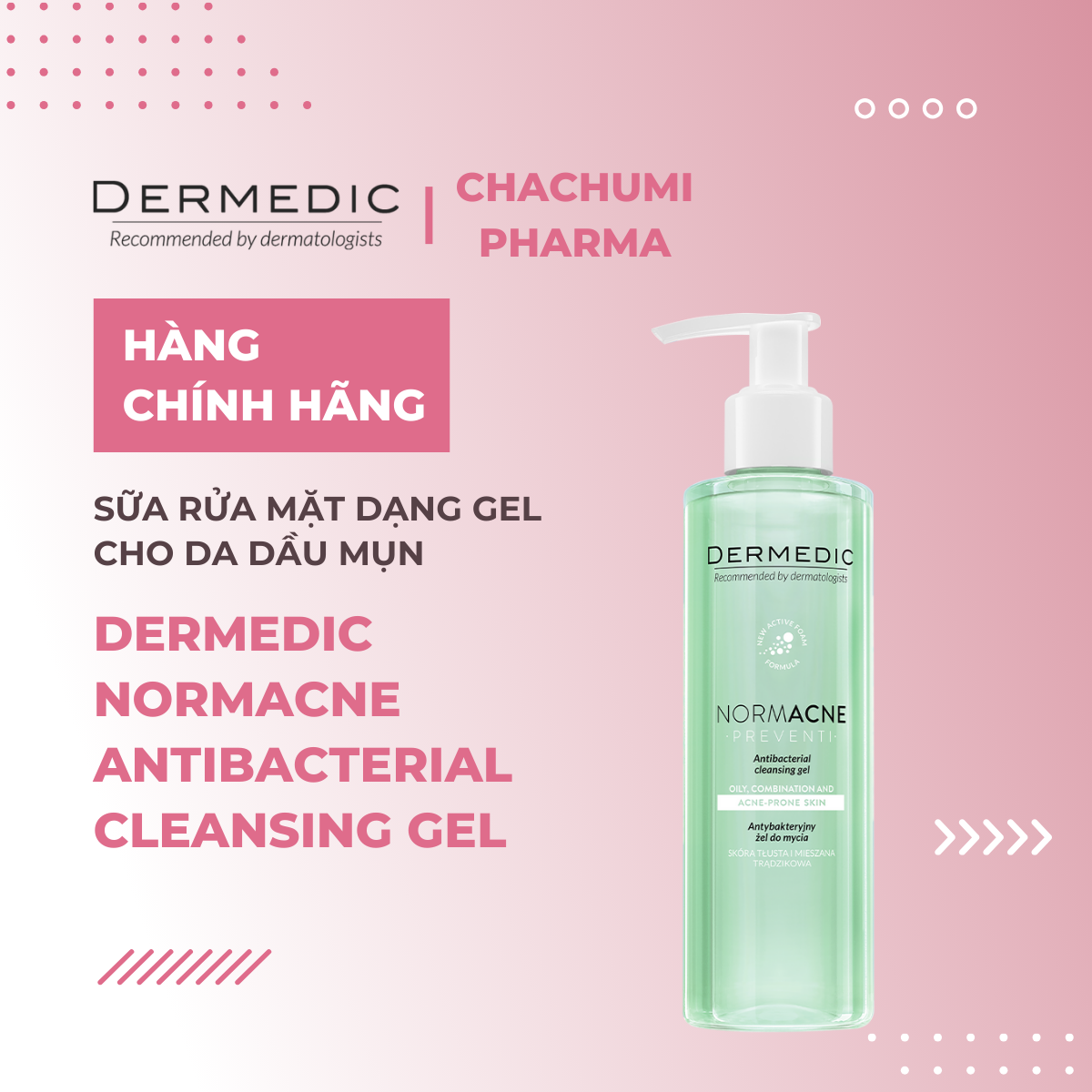 Sữa Rửa Mặt Dermedic Cho Da Dầu Mụn Dạng Gel Normacne Antibacterial Cleansing Gel 200ml & 500ml