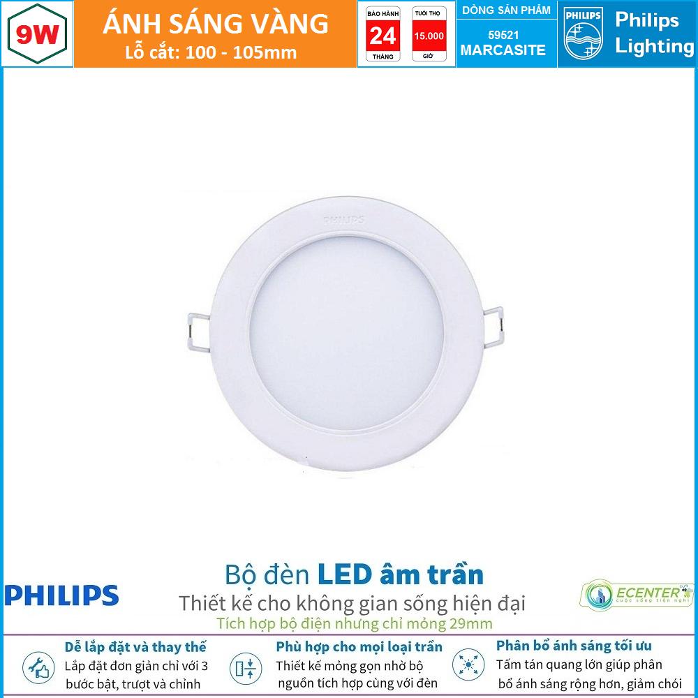 Đèn Led Âm trần 9W Philips Downlight 59521 MARCASITE D100 ( Ánh Sáng Trắng & Trung Tính & Vàng )