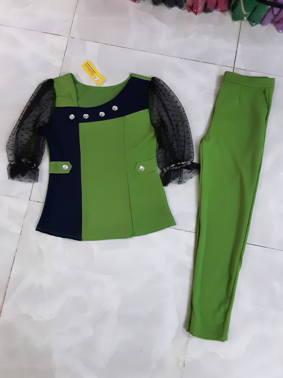 SÉT BỘ THUN CÁT HÀN TAY PHỐI LƯỚI MỀM MỊN. MÃ CH84
