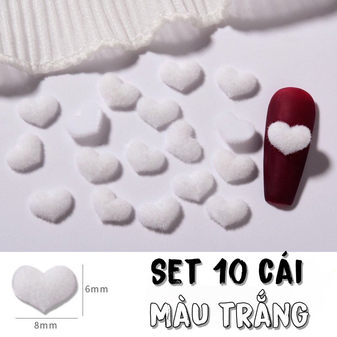 Set 10 charm trái tim lông nhung mùa đông hàn quốc | trang trí móng tay