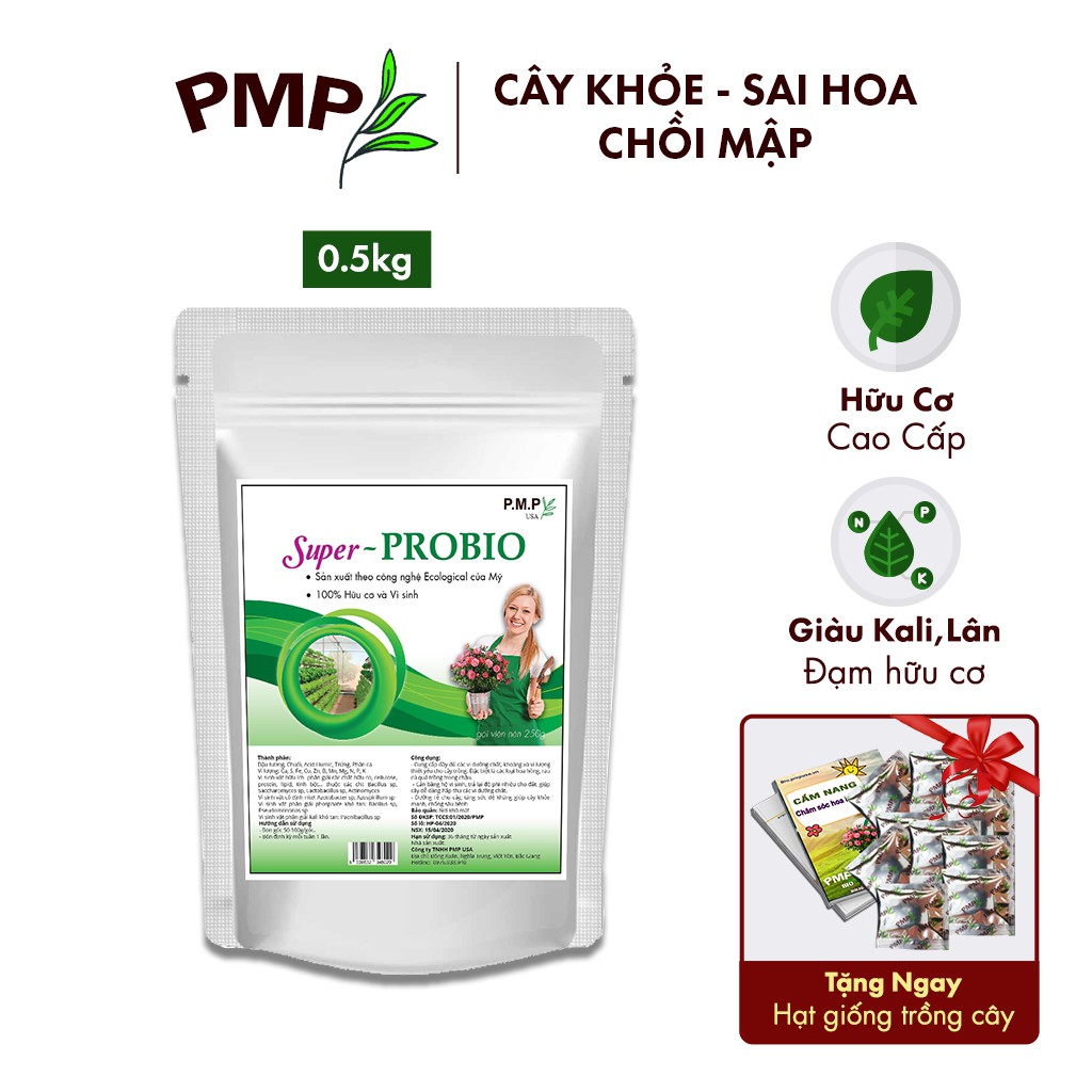 Phân Bón Hữu Cơ Vi Sinh Super Probio PMP Dạng Viên Nén, Chuyên Dụng Cho Hoa Hồng, Rau Củ Quả Super Probio 500g