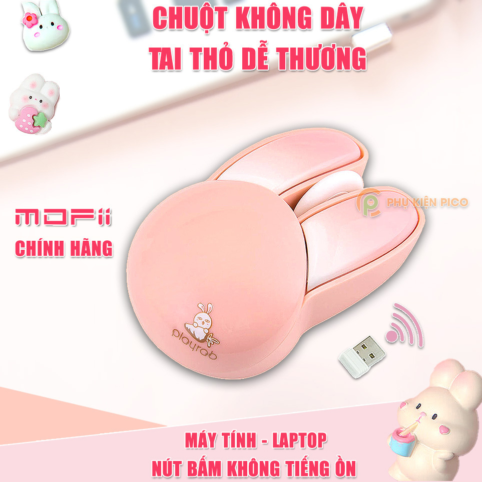 Chuột tai thỏ hồng - Chuột không dây máy tính màu hồng dễ thương cute hình