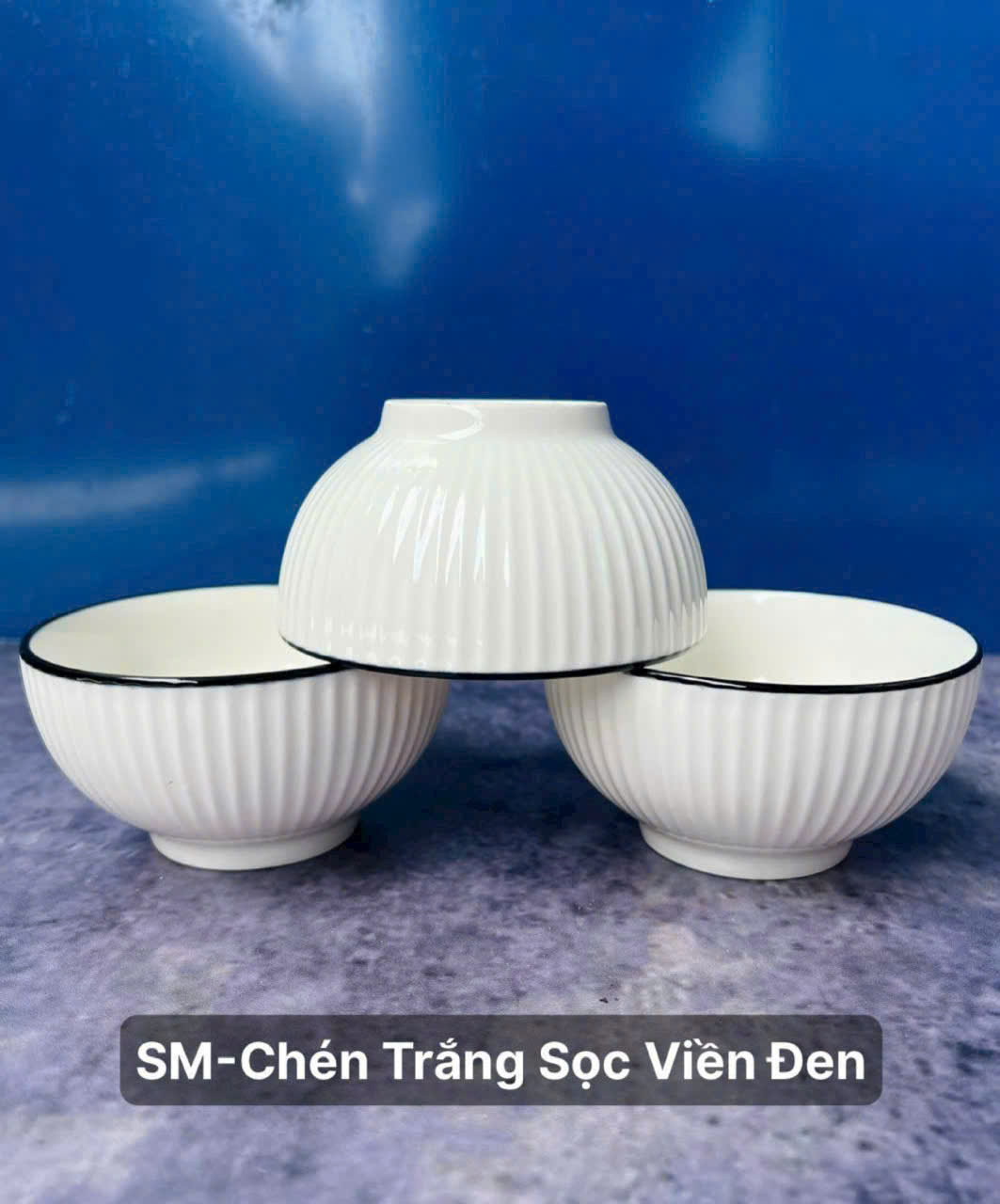 ̣(mua 20c tặng 1 dĩa 15cm NN) Combo 10 chén, 5 chén sứ sọc trắng viền đen, chén cơm trắng 11.5cm