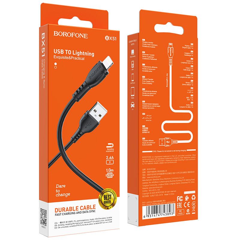 CÁP SẠC IPHONE (ĐẦU LIGHTNING) BOROFONE BX51
